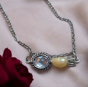 Pearl & Crystal Vibe Bar Necklace | Silver Chain | Initial “S” Charm | Romantic